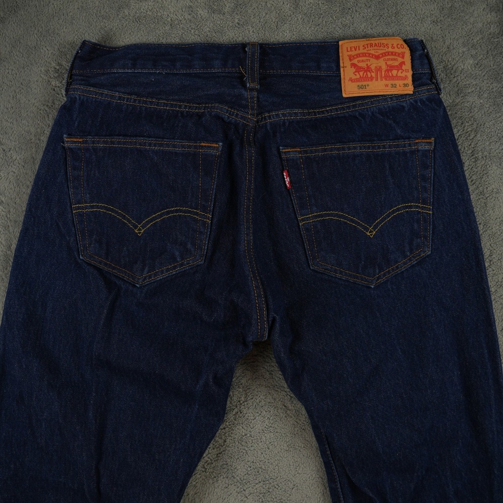 Levis 501 Jeans Mens 30x27.5 Dark Indigo Blue Button Fly Denim Original Fit